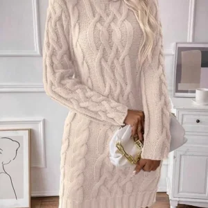 Winter Clothes Woman Pulls Femmes High Neck Vestidos Slim Fit Sweater Knitted Long Sleeve Dress All-match Simple Style Commuting