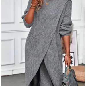 Womens Long Knitted Sweater Dress 2025 Autumn Winter Warm Fur Jumpers Casual Solid Loose Knit Midi Dress Lady Work Pullovers